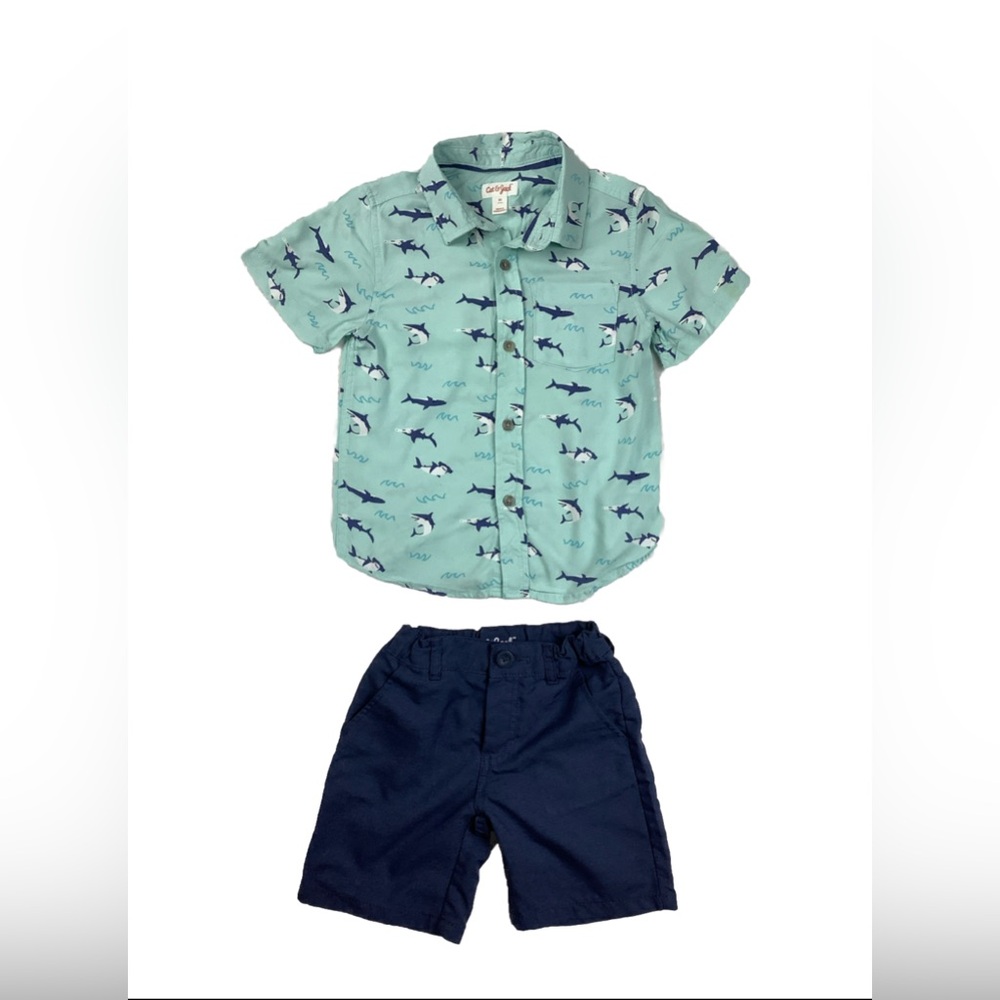 Cate & Jack Boys Shark Print Button Down Shirt and Shorts Size: 5T